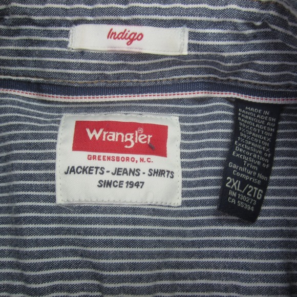 Wrangler Shirt Mens 2XL Indigo Striped Snap Button Pocket Western Shacket - Picture 7 of 15